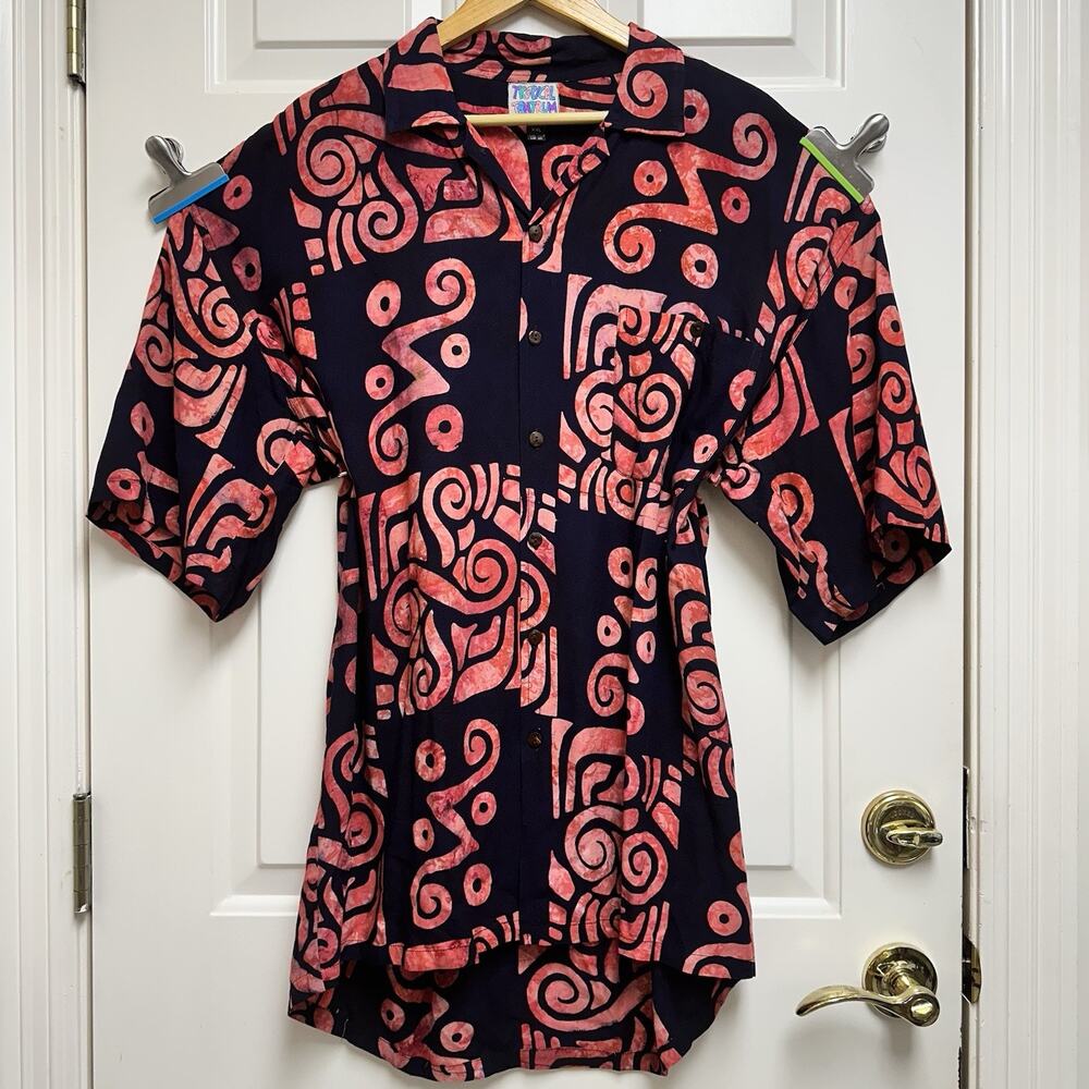 Vtg Tropical Tantrum Hawaii Tunic Top Women’s Button Up Shirt Artsy Oversize